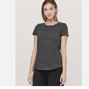 LULULEMON Love Crew III Short Sleeve Stripe Shirt Heathered Black White Size 4